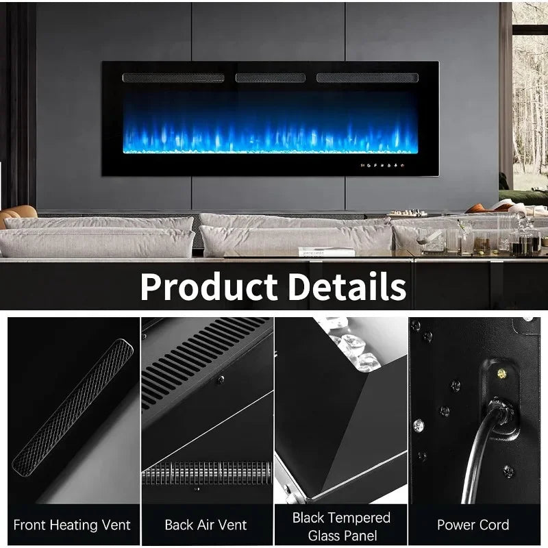 50 inch Wide Wall Mounted Electric Fireplace