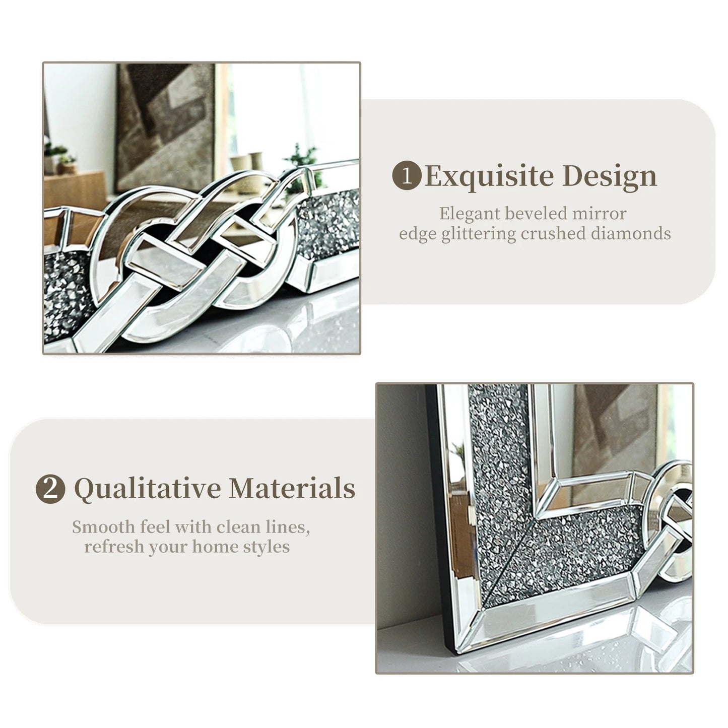 Rectangular Silver Mirror with Crystal Frame