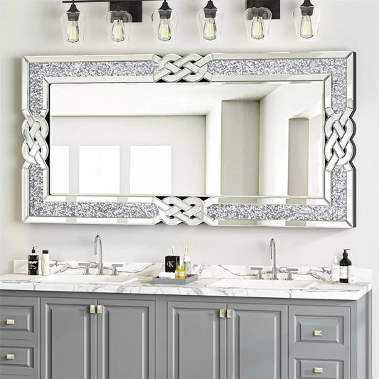 Rectangular Silver Mirror with Crystal Frame