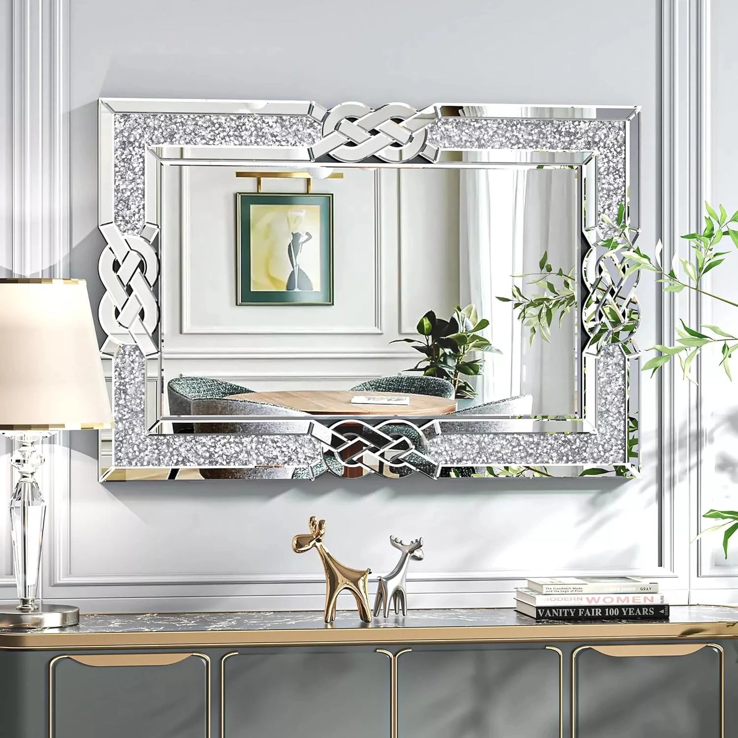 Rectangular Silver Mirror with Crystal Frame