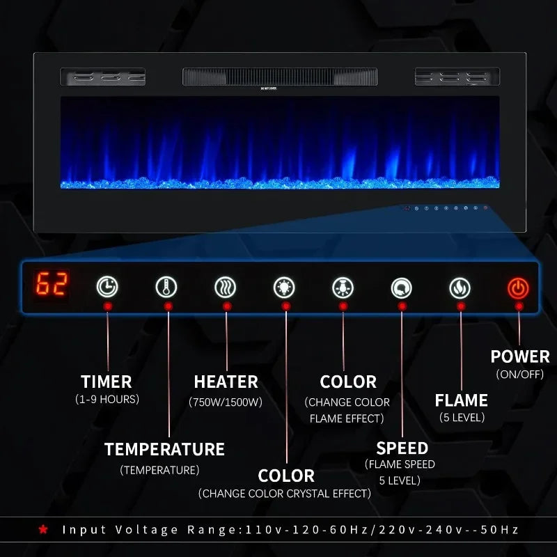 50 inch Wide Wall Mounted Electric Fireplace