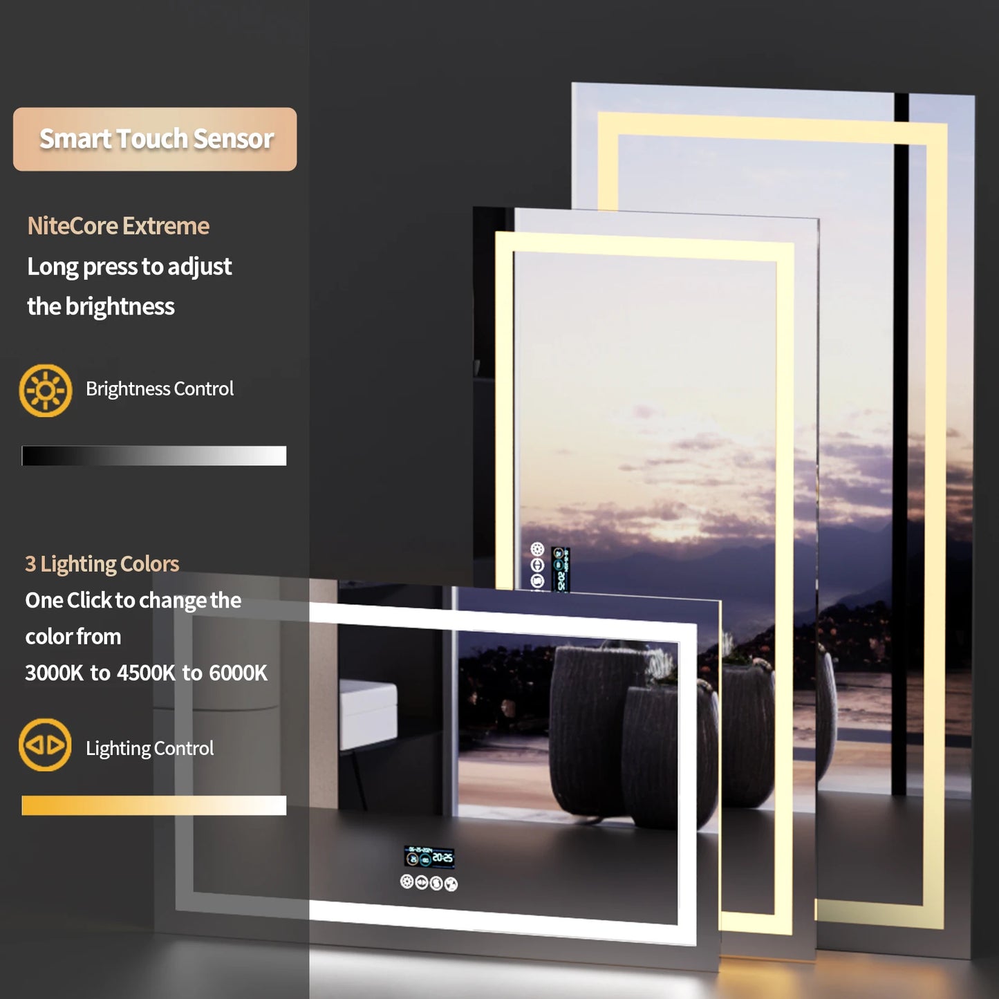 Smart Mirror with Dimmable Lights & 3 Colors