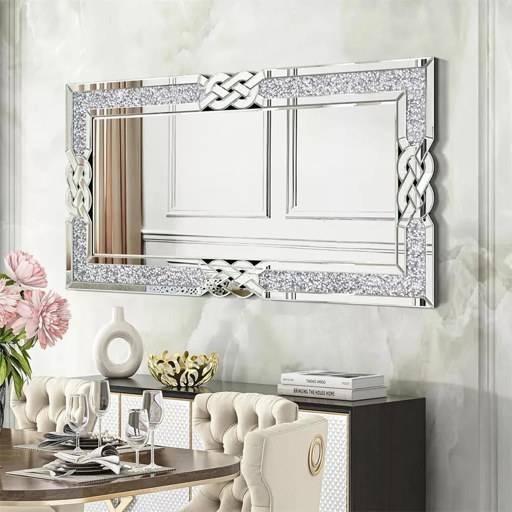 Rectangular Silver Mirror with Crystal Frame