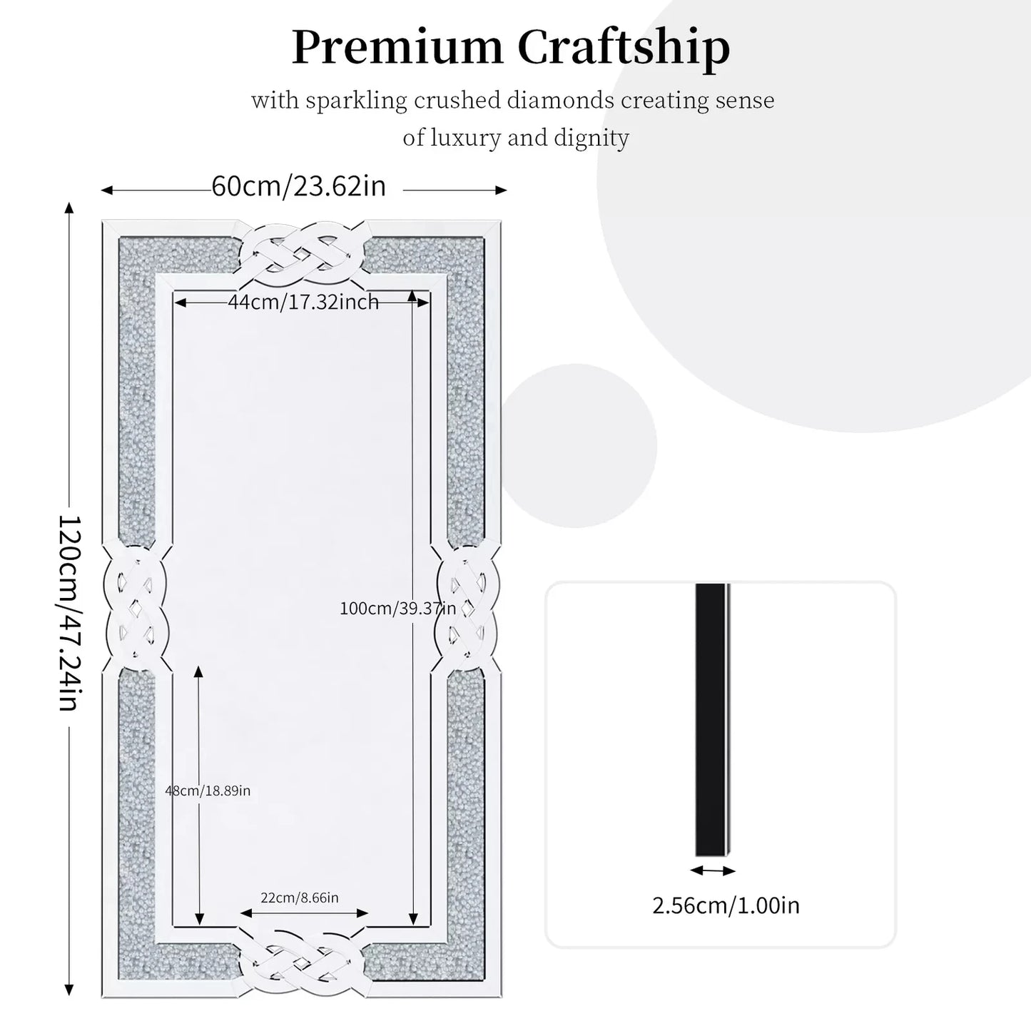 Rectangular Silver Mirror with Crystal Frame