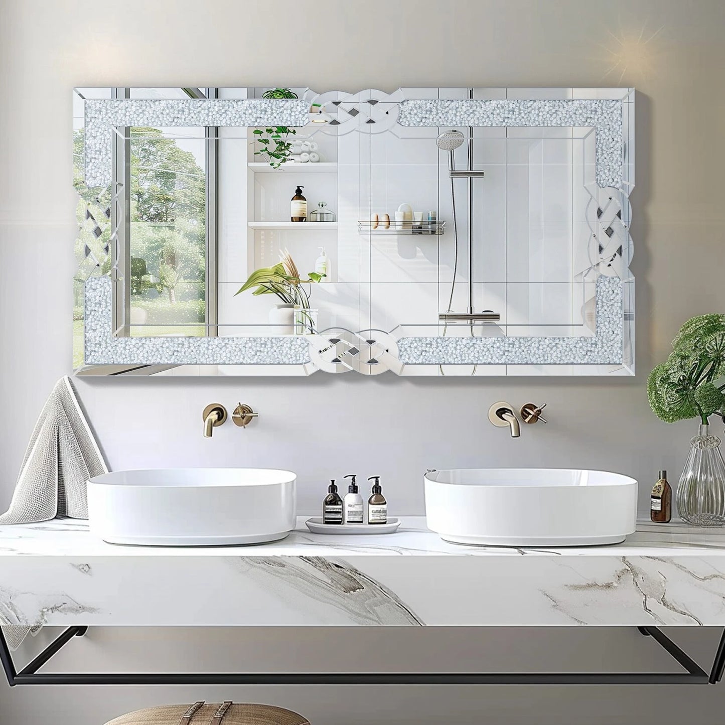 Rectangular Silver Mirror with Crystal Frame