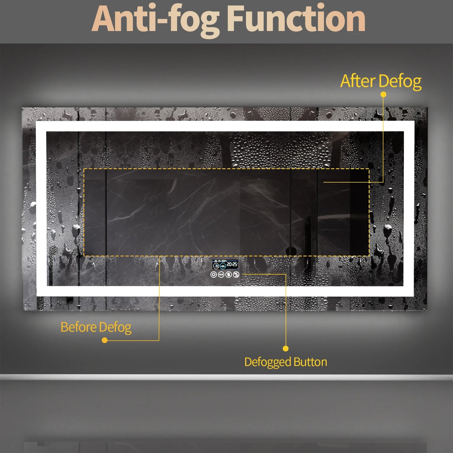 Smart Mirror with Dimmable Lights & 3 Colors