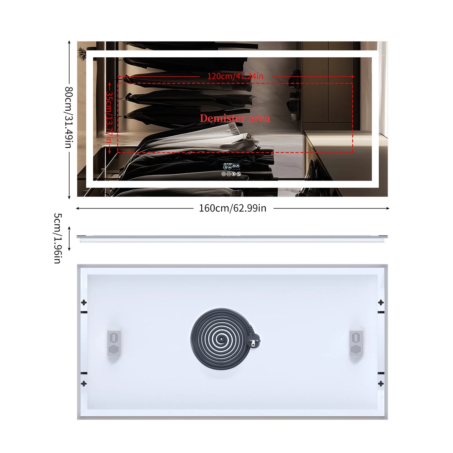 Smart Mirror with Dimmable Lights & 3 Colors