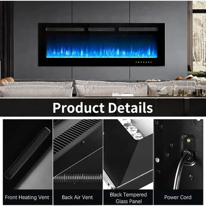 50 inch Wide Wall Mounted Electric Fireplace