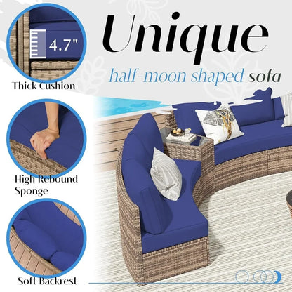 3 Piece Half-Moon Sectional Round Sofa Set