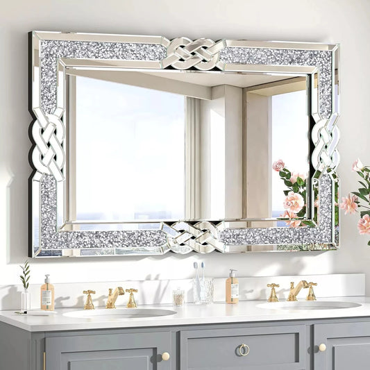 Rectangular Silver Mirror with Crystal Frame