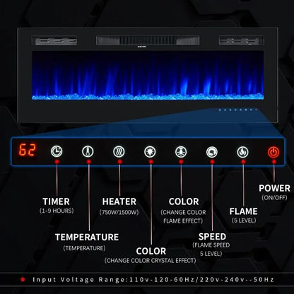 50 inch Wide Wall Mounted Electric Fireplace