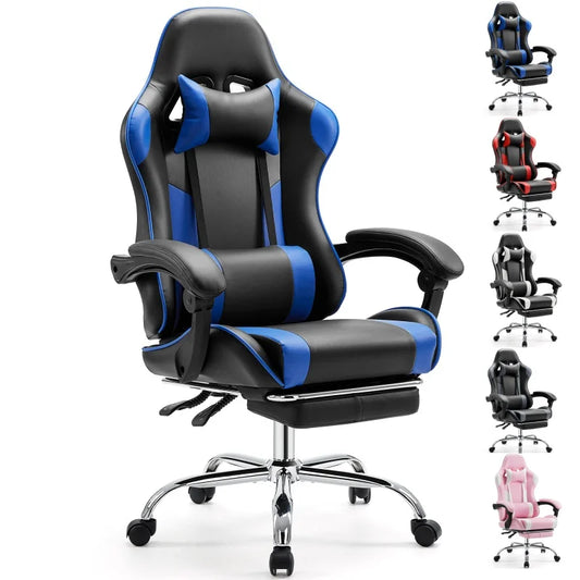 Ergonomic Leather Gaming Chair with Headrest and Lumbar Support