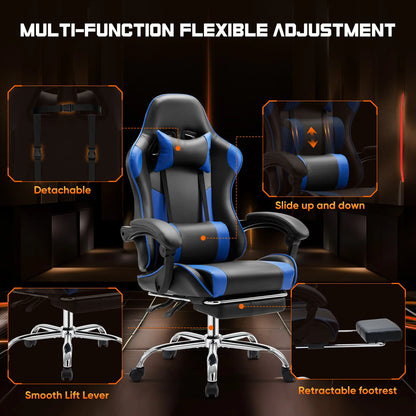Ergonomic Leather Gaming Chair with Headrest and Lumbar Support